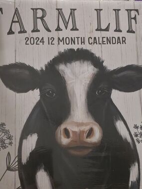 Farm Life 2024 12-Month Cow Wall Calendar - Black & White